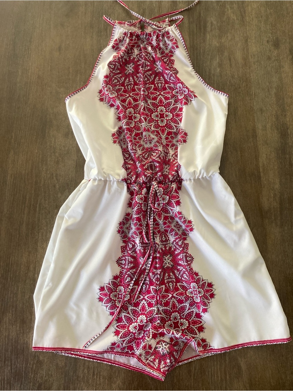 White Halter Romper with Pink Floral
